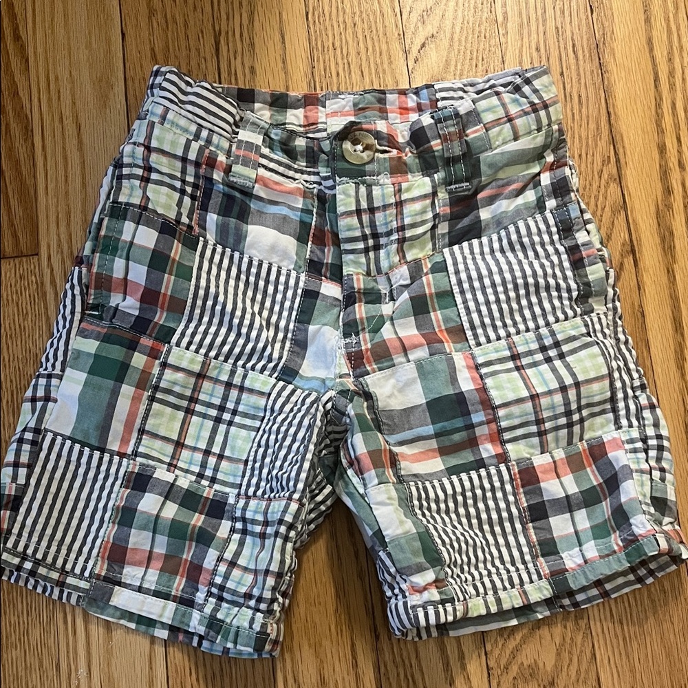 Janie and Jack Patchwork Plaid Shorts — Green, Navy, Red, White NWOT